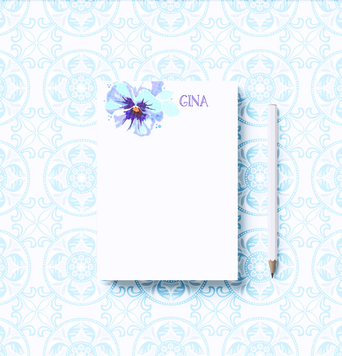Blue Pansy Notepad | Pansy Writing Pad for Desk or Home