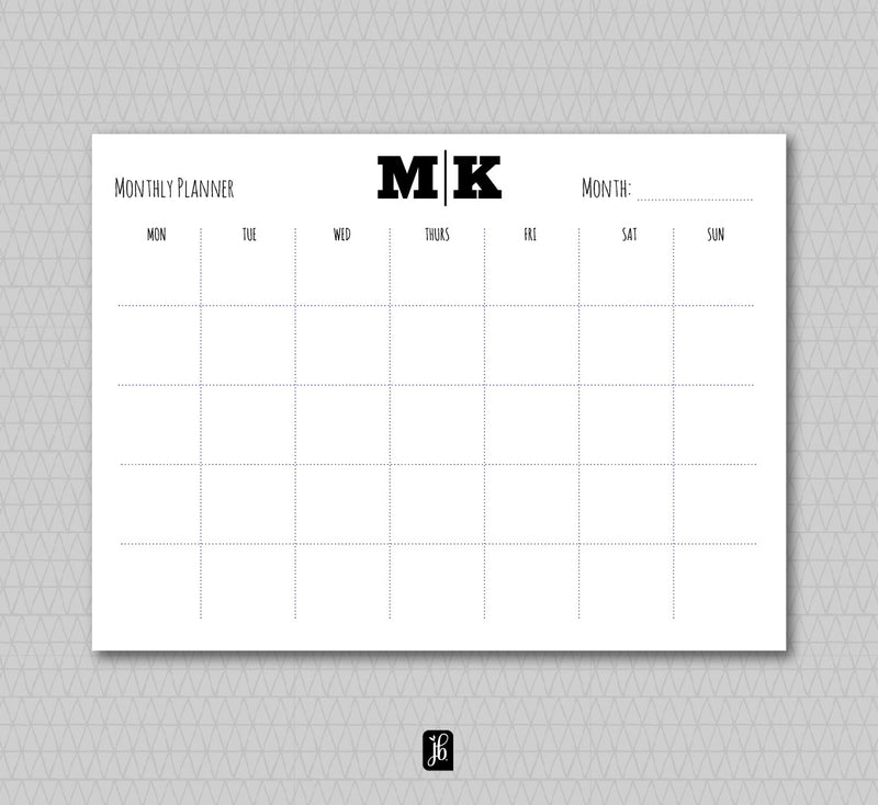 Bold Monogram Monthly Plan Note Pad