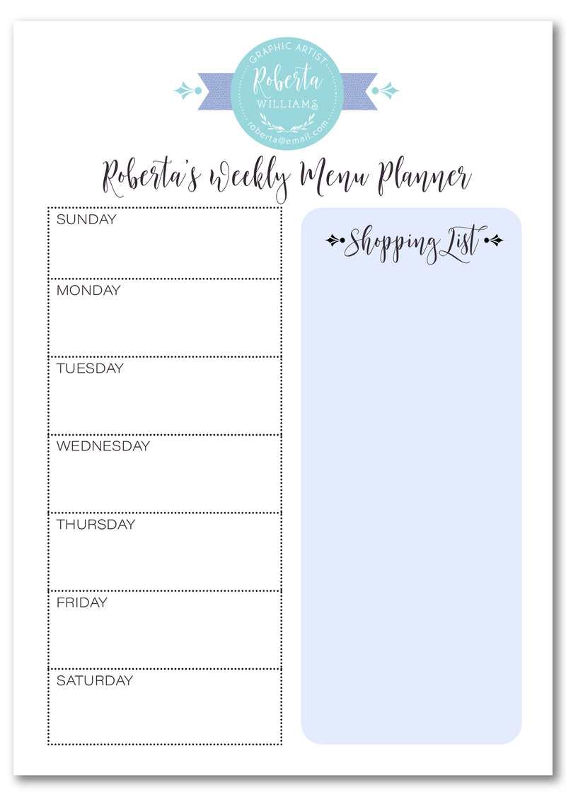 Blue Magnolia Weekly Menu Planner Note Pad