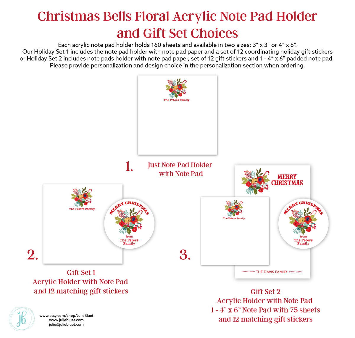 Christmas Bells Floral Acrylic Notepad Holder