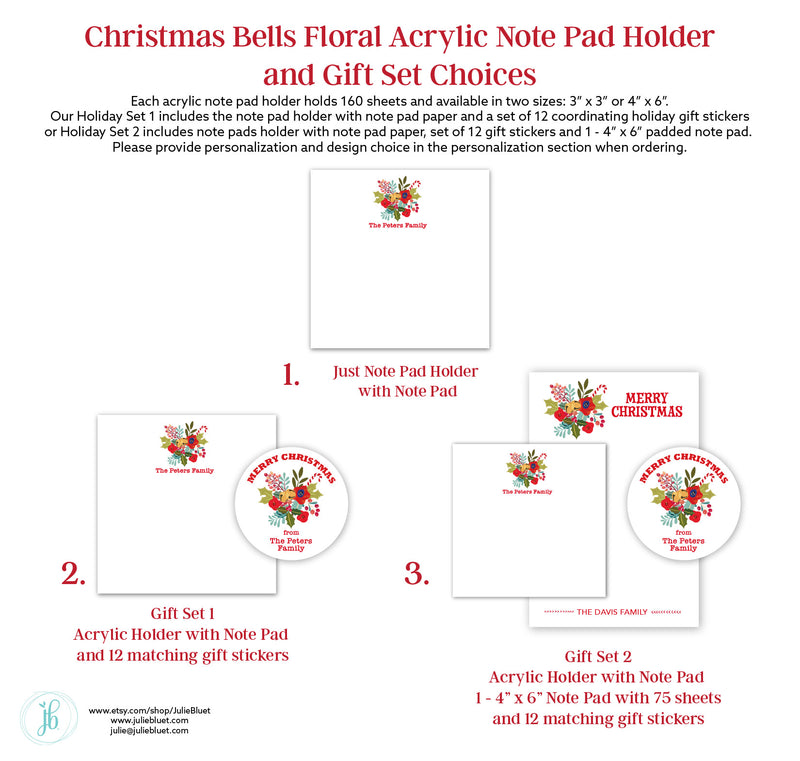 Christmas Bells Floral Acrylic Notepad Holder