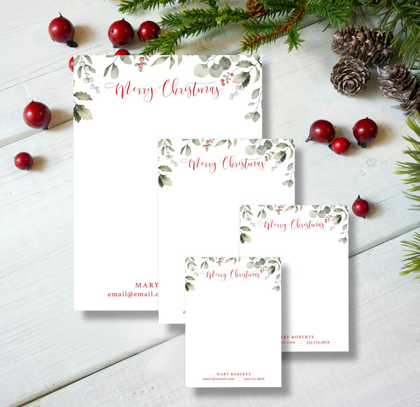 Christmas Holly Leaves Notepad Set