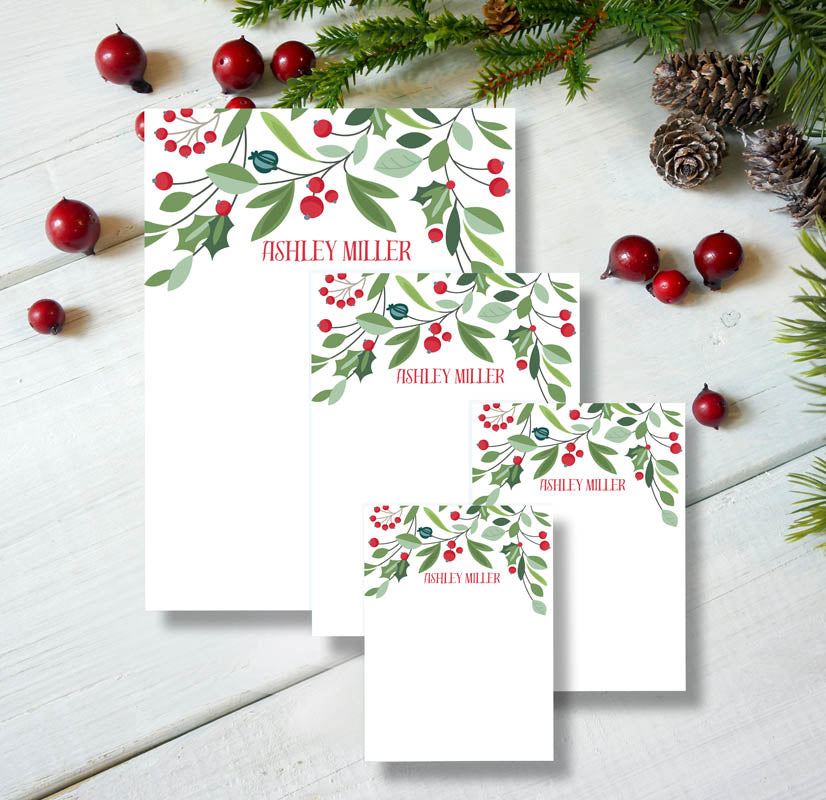 Holiday Berries & Leaves Notepad Set