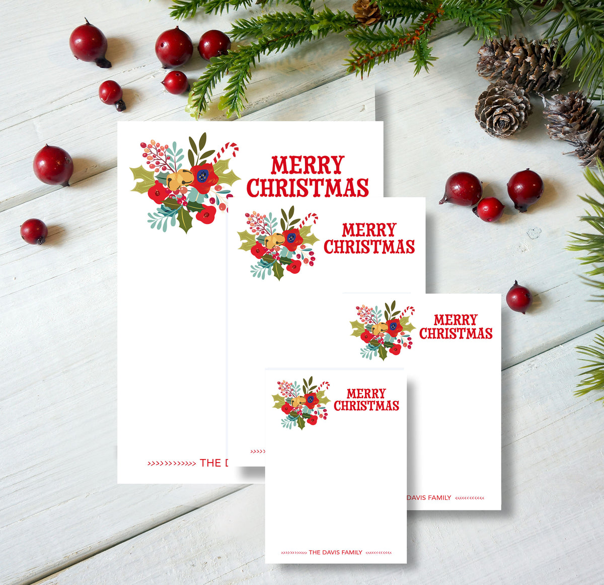Christmas Bells Floral Writing Pad Set