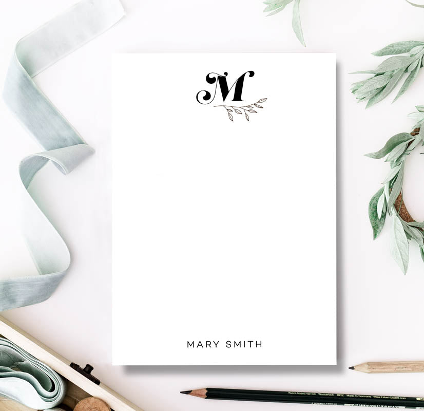 Bold Monogram Leaves Notepad | Personalized Botanical Stationery