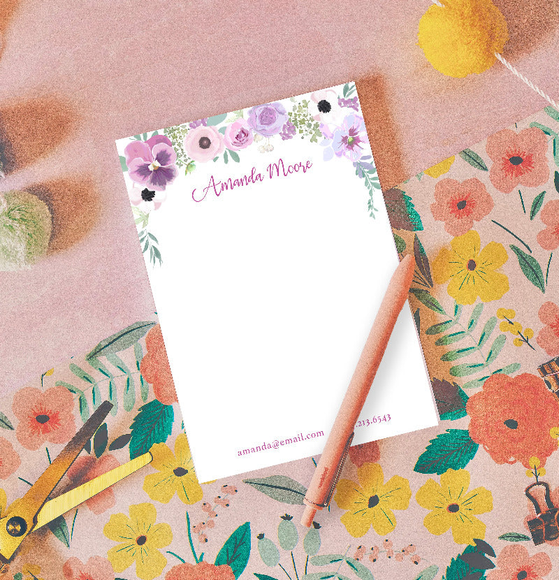 Pansy Garden Notepad Personalized Writing Paper