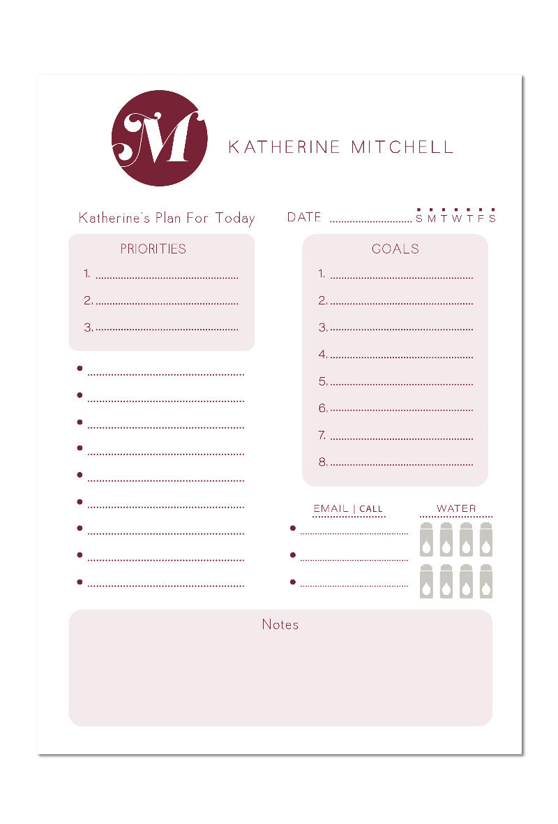 Monogram Letter Planner Note Pad