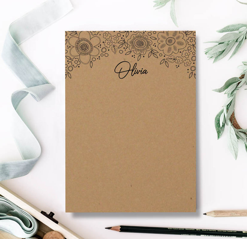 Floral Kraft Brown Note Pad