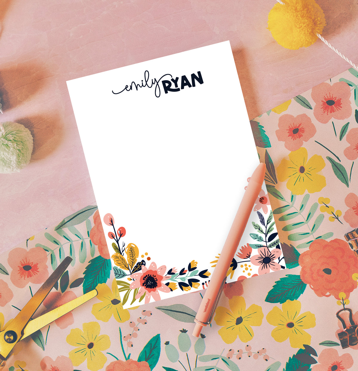 Fancy Floral Script Note Pad by Julie Bluet | Elegant Stationery
