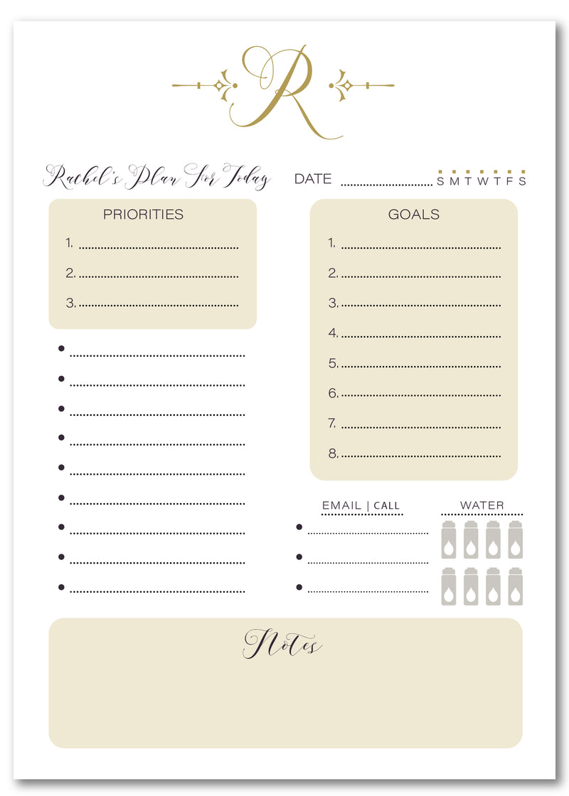 Gold Monogram Planner Note Pad