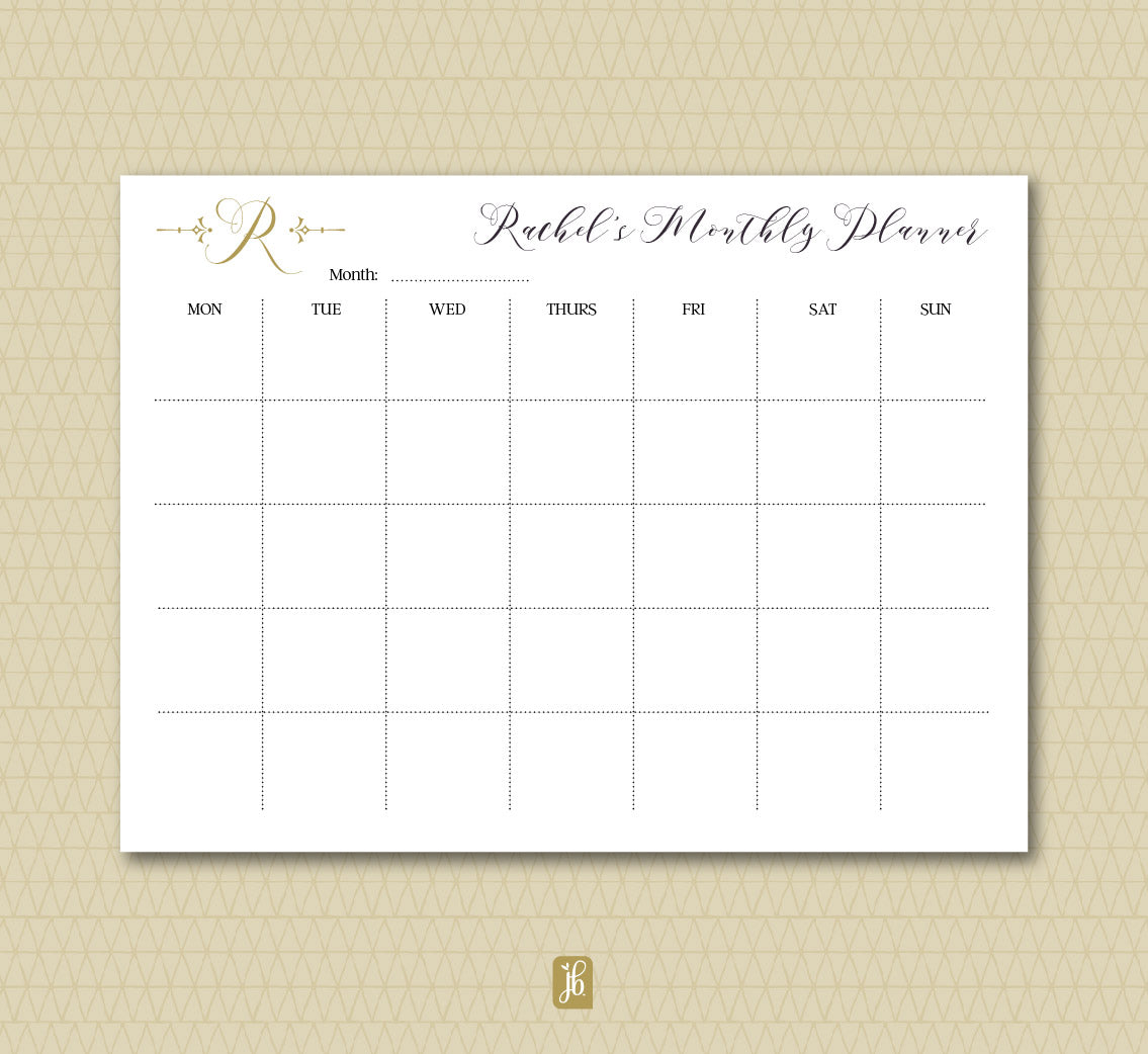 Gold Monogram Monthly Plan Note Pad