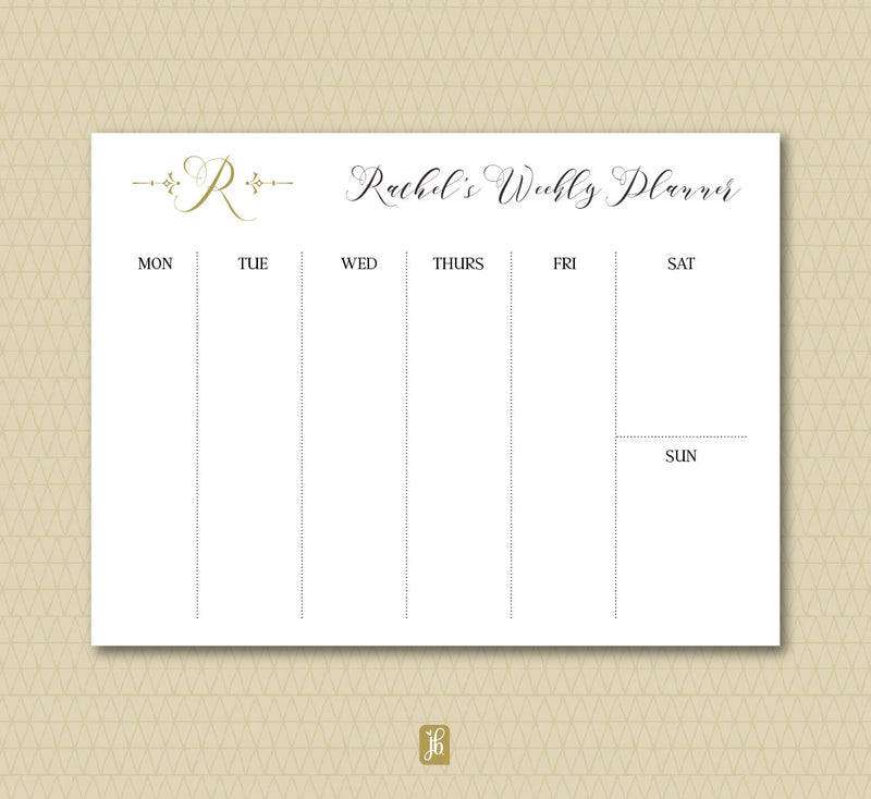 Gold Monogram Weekly Plan Note Pad