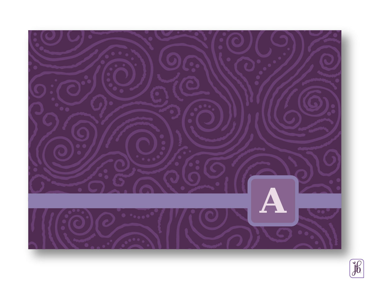 Personalized Plum Swirls Note Card Set