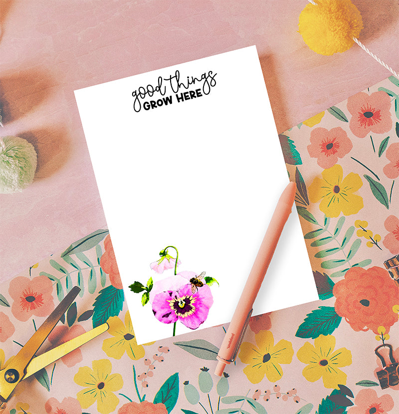 Personalized Pansy Notepad | Custom Floral Gardening Gift
