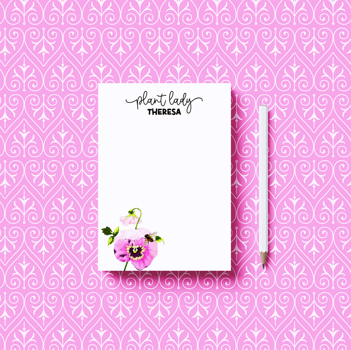 Personalized Pansy Notepad | Custom Floral Gardening Gift