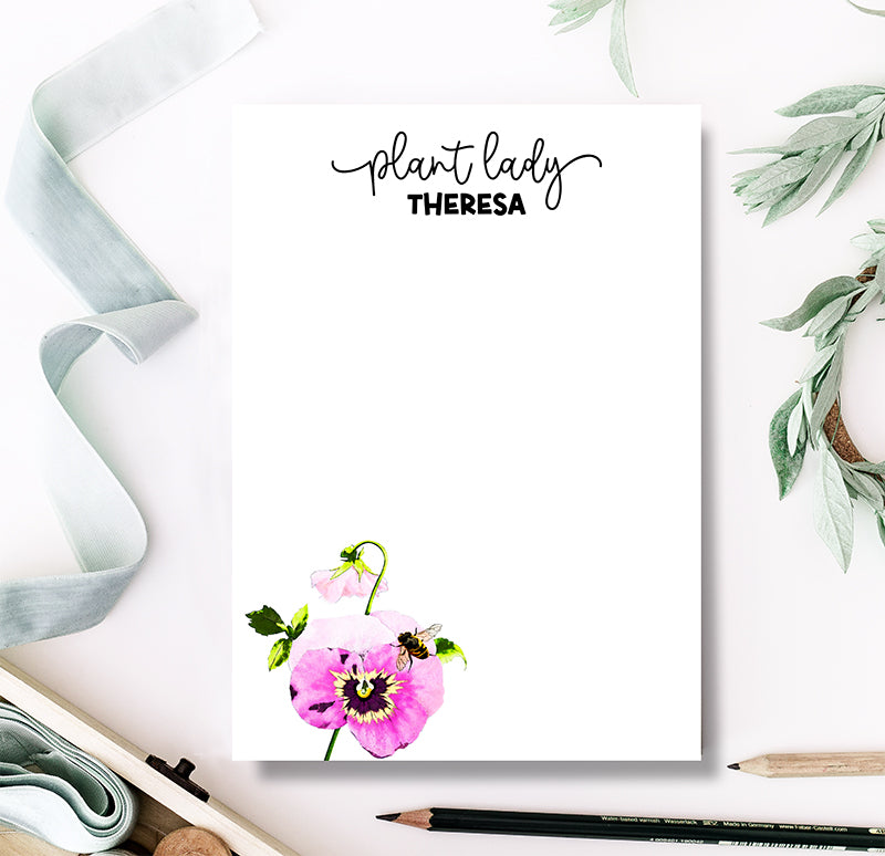 Personalized Pansy Notepad | Custom Floral Gardening Gift