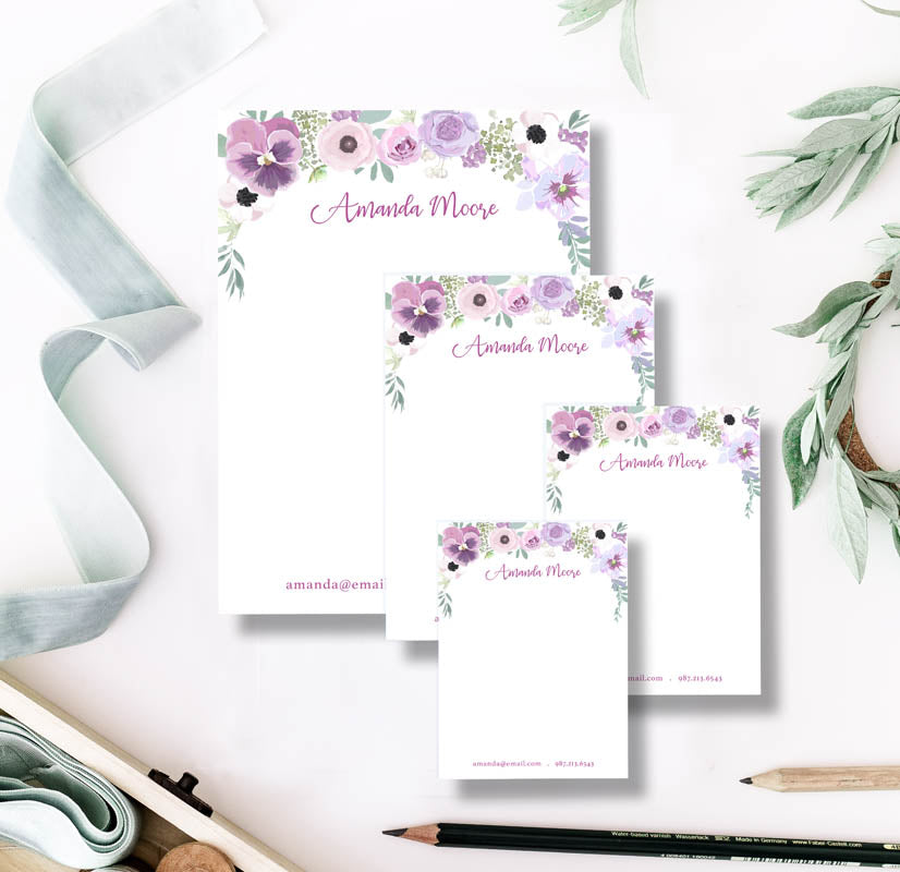 Pansy Garden Notepad | Personalized Floral Botanical Paper