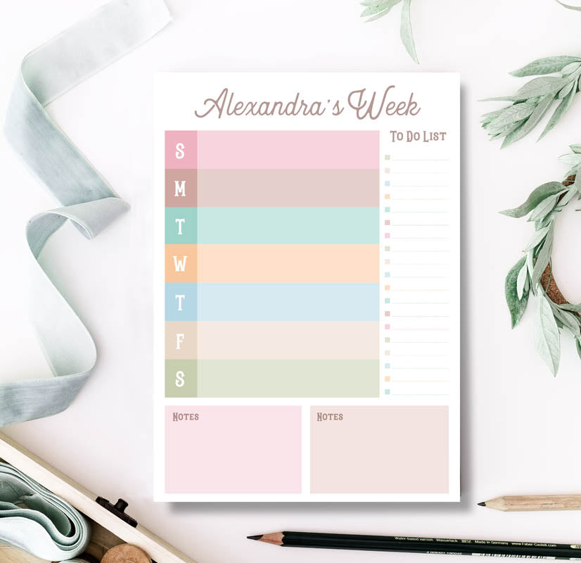 Pastel Weekly To Do List Notepad | Personalized Color-Block Planner