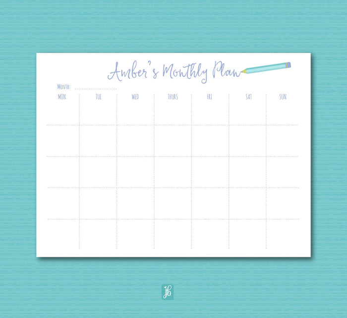 Pencil Name Monthly Plan Note Pad