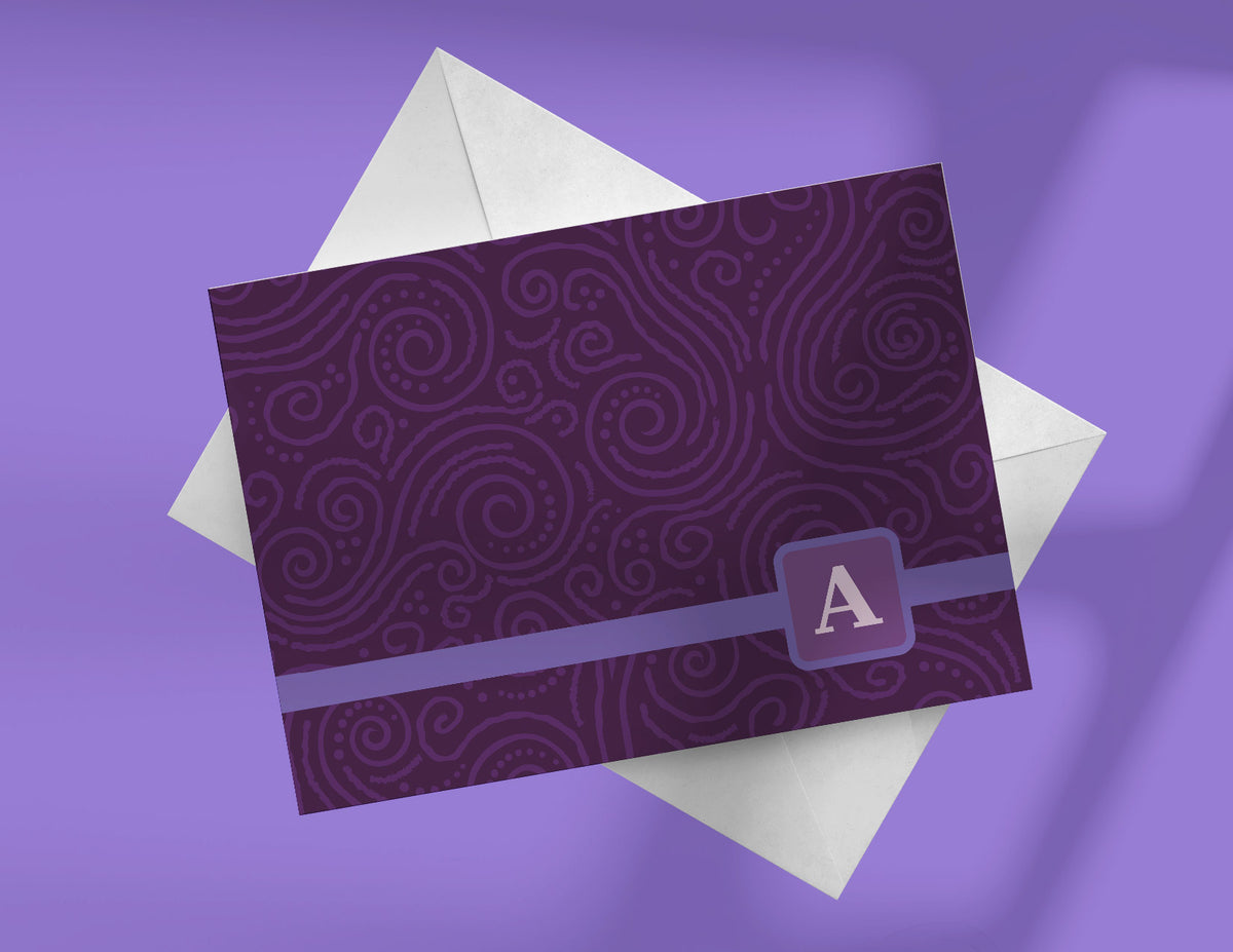 Custom Plum Swirls Note Card Set