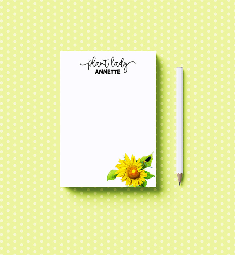 Custom Sunflower Plant Lady Notepad | Personalized Gift for Gardener