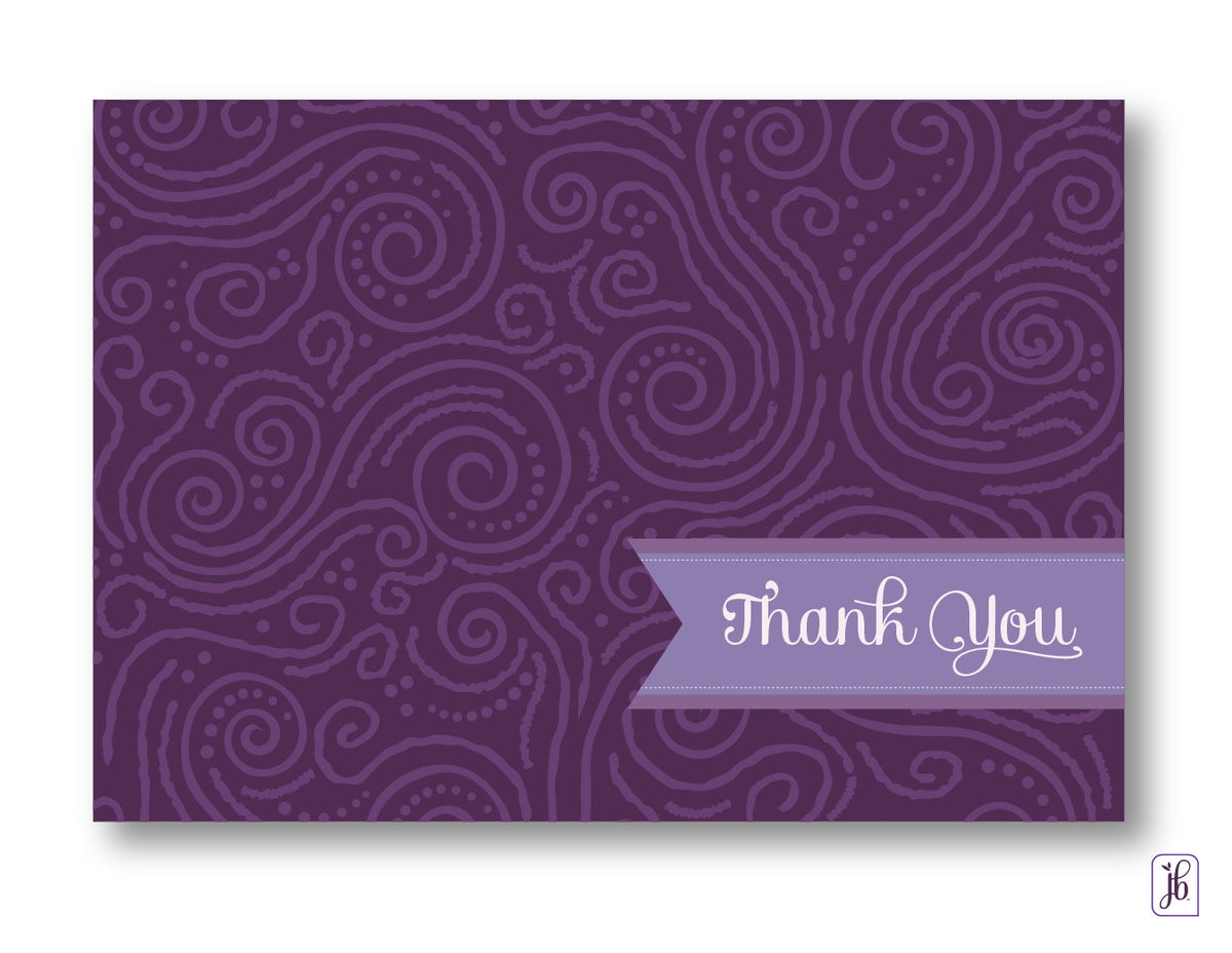 Personalized Plum Swirls Note Card Set